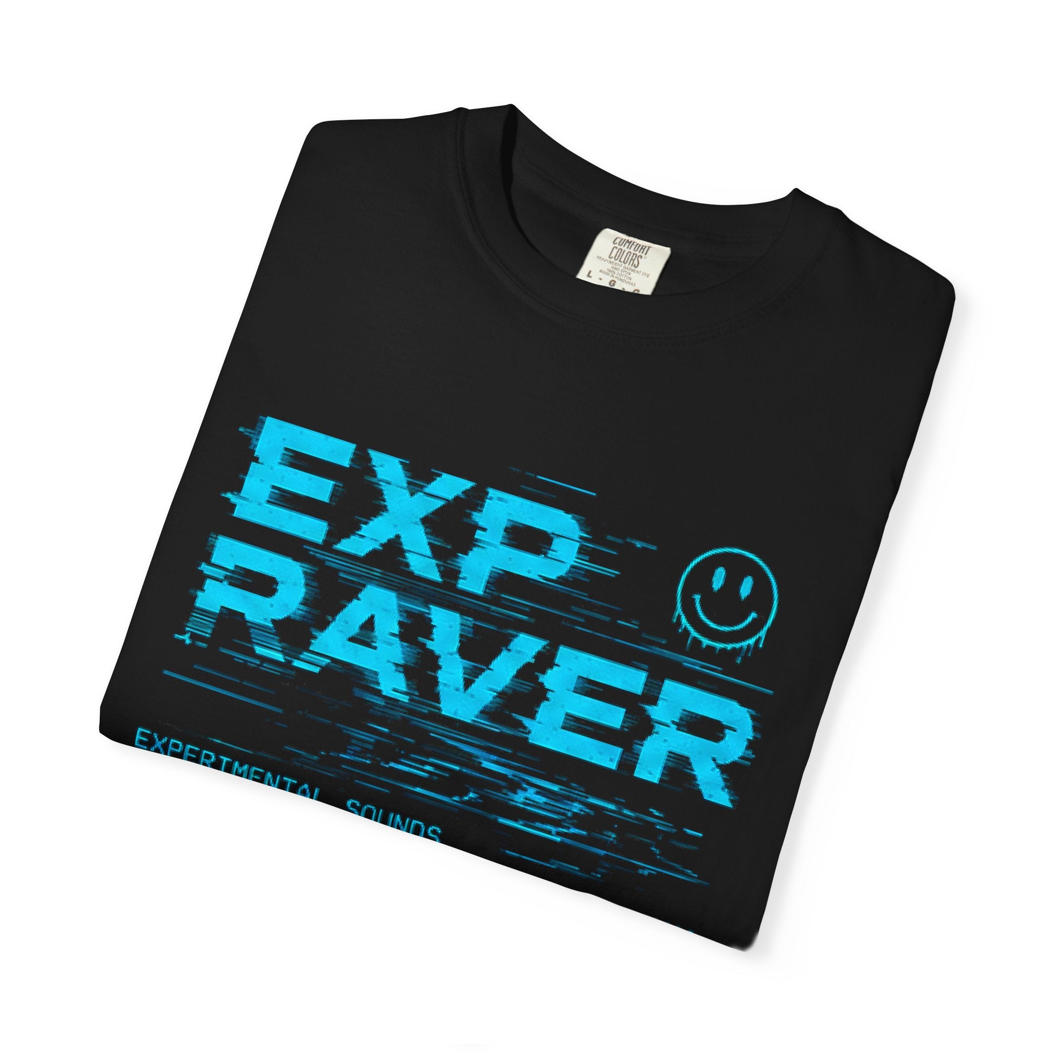 Exp Raver Drum & Bass T-Shirt — Glitchy Blue Rave Graphic Tee
