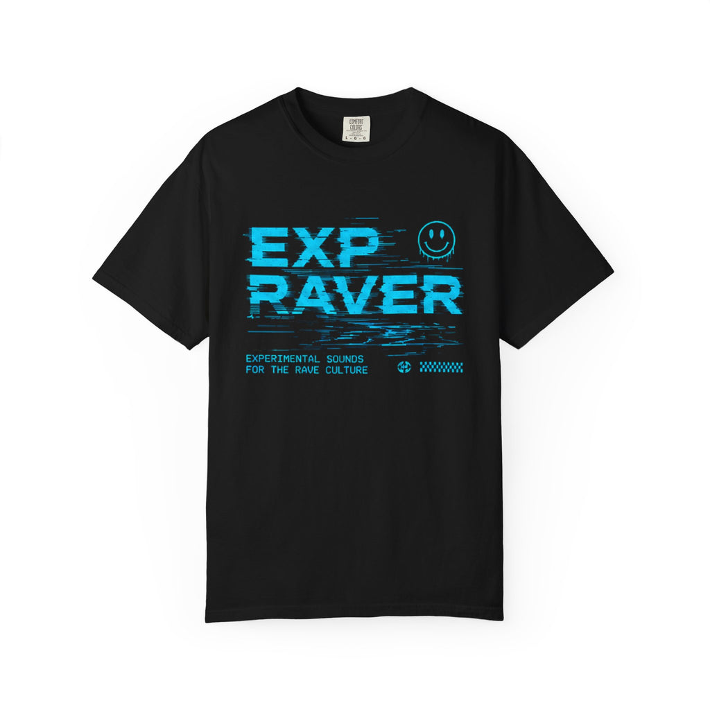 Exp Raver Drum & Bass T-Shirt — Glitchy Blue Rave Graphic Tee