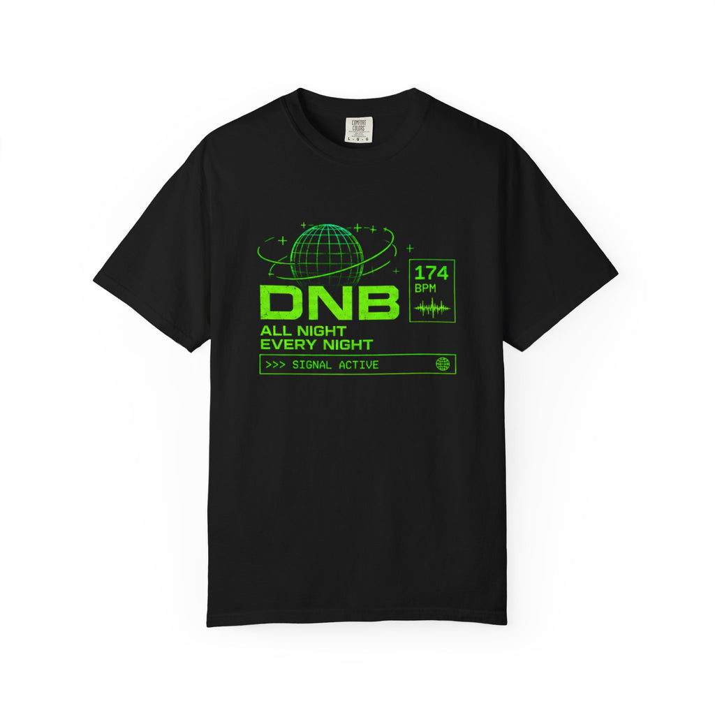 DNB All Night T-Shirt — Neon Green Drum & Bass Graphic Tee