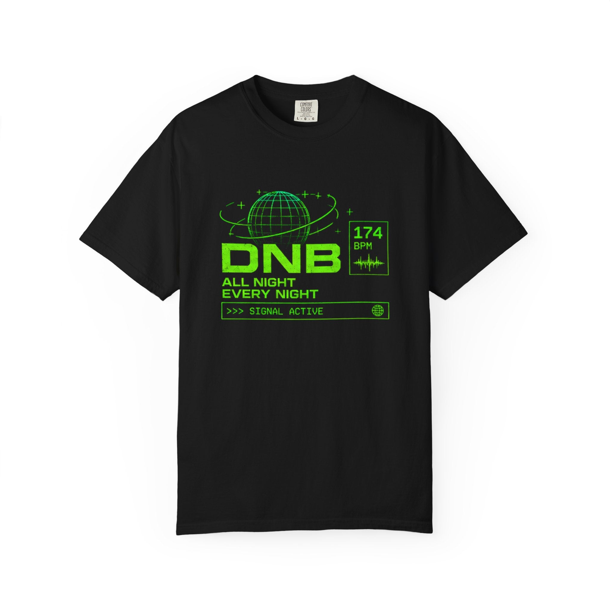 DNB All Night T-Shirt — Neon Green Drum & Bass Graphic Tee