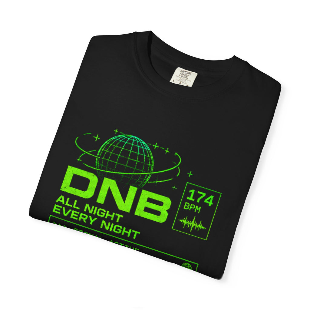 DNB All Night T-Shirt — Neon Green Drum & Bass Graphic Tee