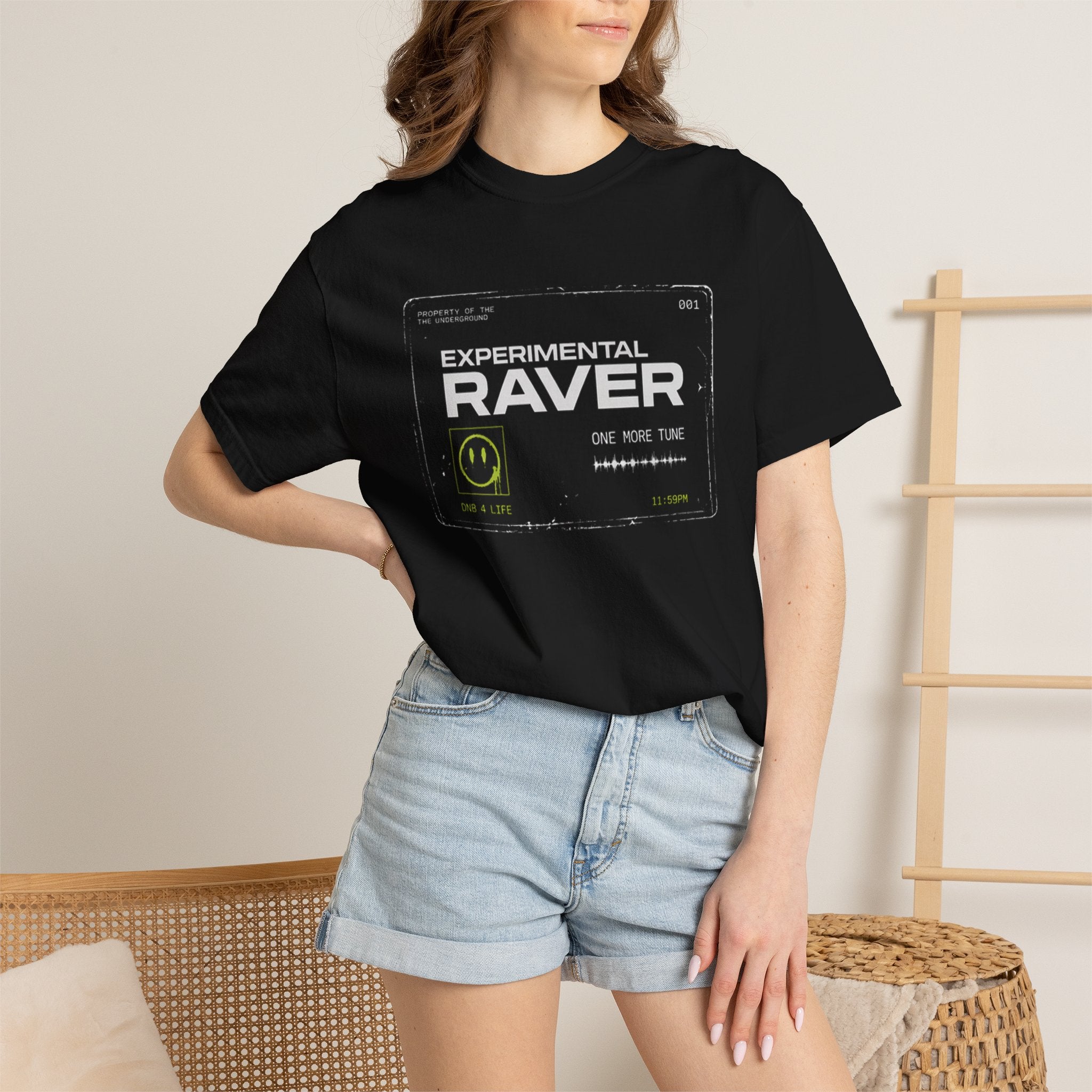Experimental Raver T-Shirt — Vintage Cassette Design with Smile Logo